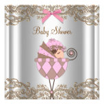 Baby shower rose de fille de dentelle de Brown Faire-parts