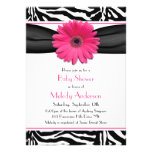 Baby shower rose de fille d'impression de zèbre de invitations personnalisables