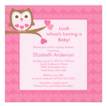 Baby shower rose doux de hibou de coeur invitation personnalisable