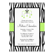 Baby shower vert et noir de mobile de coeur de zèb invitations personnalisables