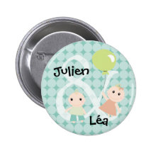 Badge naissance jumeaux fille garcon ballon