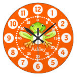 Badine l'horloge murale verte orange de grenouille