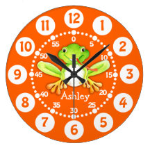 Badine l'horloge murale verte orange de grenouille