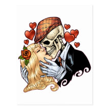 Baiser de crâne avec des coeurs et des roses par A Cartes Postales