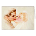 Baiser vintage, soldat et jeune mariée de mariage carte de vœux