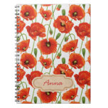 baisses de l'eau sur les pavots mignons carnet à spirale