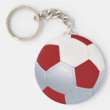 Ballon de football rouge et blanc Keychain Porte-clés