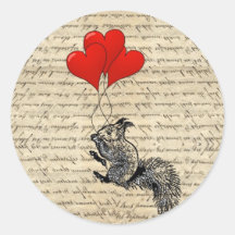 Ballons d'écureuil et de coeur autocollant rond