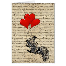 Ballons d'écureuil et de coeur carte de vœux