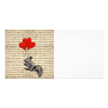 Ballons d'écureuil et de coeur cartes de vœux avec photo