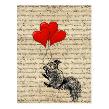 Ballons d'écureuil et de coeur carte postale