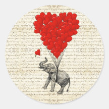 Ballons romantiques d'éléphant et de coeur autocollants
