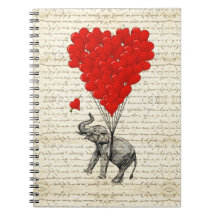 Ballons romantiques d'éléphant et de coeur carnets à spirale