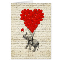 Ballons romantiques d'éléphant et de coeur cartes