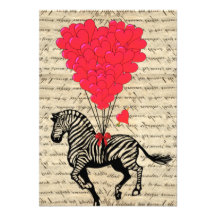 Ballons vintages drôles de zèbre et de coeur invitation personnalisable