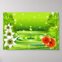 Bambou de l'eau et affiche tropicale de fleurs