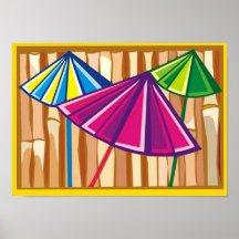 Bambou et affiche de parapluies