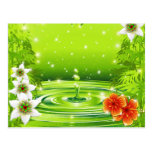 Bambou vert frais de l'eau et position tropicale d carte postale