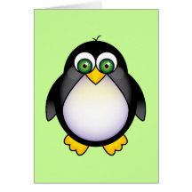 Bande dessinée aux yeux verts de pingouin carte de vœux