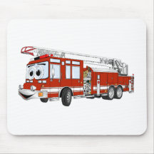 Bande dessinée de camion de pompiers de crochet et tapis de souris