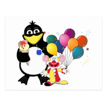 Bande dessinée drôle de pingouin et de clown carte postale
