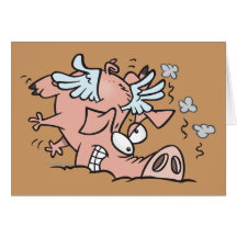 bande dessinée drôle de porc de vol d'atterrissage carte de vœux