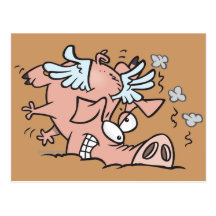 bande dessinée drôle de porc de vol d'atterrissage carte postale