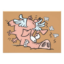 bande dessinée drôle de porc de vol d'atterrissage cartons d'invitation