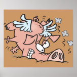 bande dessinée drôle de porc de vol d'atterrissage poster