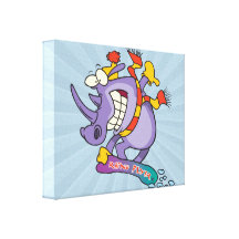 bande dessinée drôle de rhinocéros de snowboarding toile tendue