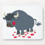 Bande dessinée mignonne Taureau et fleur rouge Mou tapis de souris