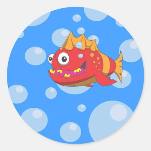 Bande dessinée rouge de poissons adhésif rond