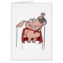 bande dessinée superbe de porc de super héros idio carte de vœux