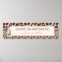 Bannière d'anniversaire de rose de fille de safari posters