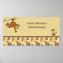 Bannière de fête d'anniversaire de garçon de singe affiches