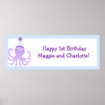 Bannière pourpre d'anniversaire de poulpe de parti posters