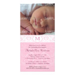 Baptême/baptême roses de monogramme de damassé cartes de vœux avec photo