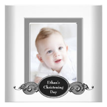 Baptême blanc noir de photo de bébé cartons d'invitation