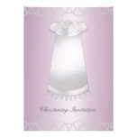 Baptême blanc rose de fille de robe de baptême cartons d'invitation