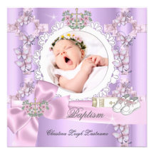Baptême blanc rose lilas de photo de fille de bapt invitations personnalisées