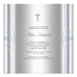Baptême bleu argenté de bébé cartons d'invitation