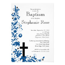 Baptême bleu croisé moderne de fleur, invitation