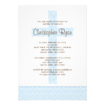 Baptême bleu Inviation de bébé de croix de damassé Invitation