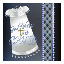 Baptême bleu Invit de robe de croix de noir blanc  Faire-parts