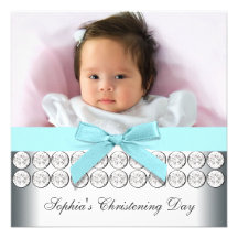 Baptême bleu turquoise de bébé de photo invitations