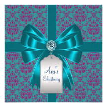 Baptême bleu turquoise pourpre de baptême de bébé  invitations