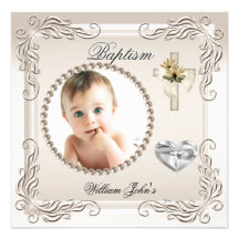 Baptême crème beige de baptême de fille de bébé invitations personnalisables