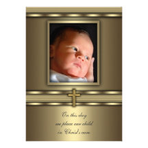 Baptême croisé de baptême de photo de bébé d'or invitations
