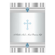 Baptême croisé gris et bleu de garçons carton d'invitation