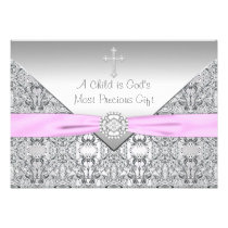 Baptême croisé rose de baptême de bébé invitations